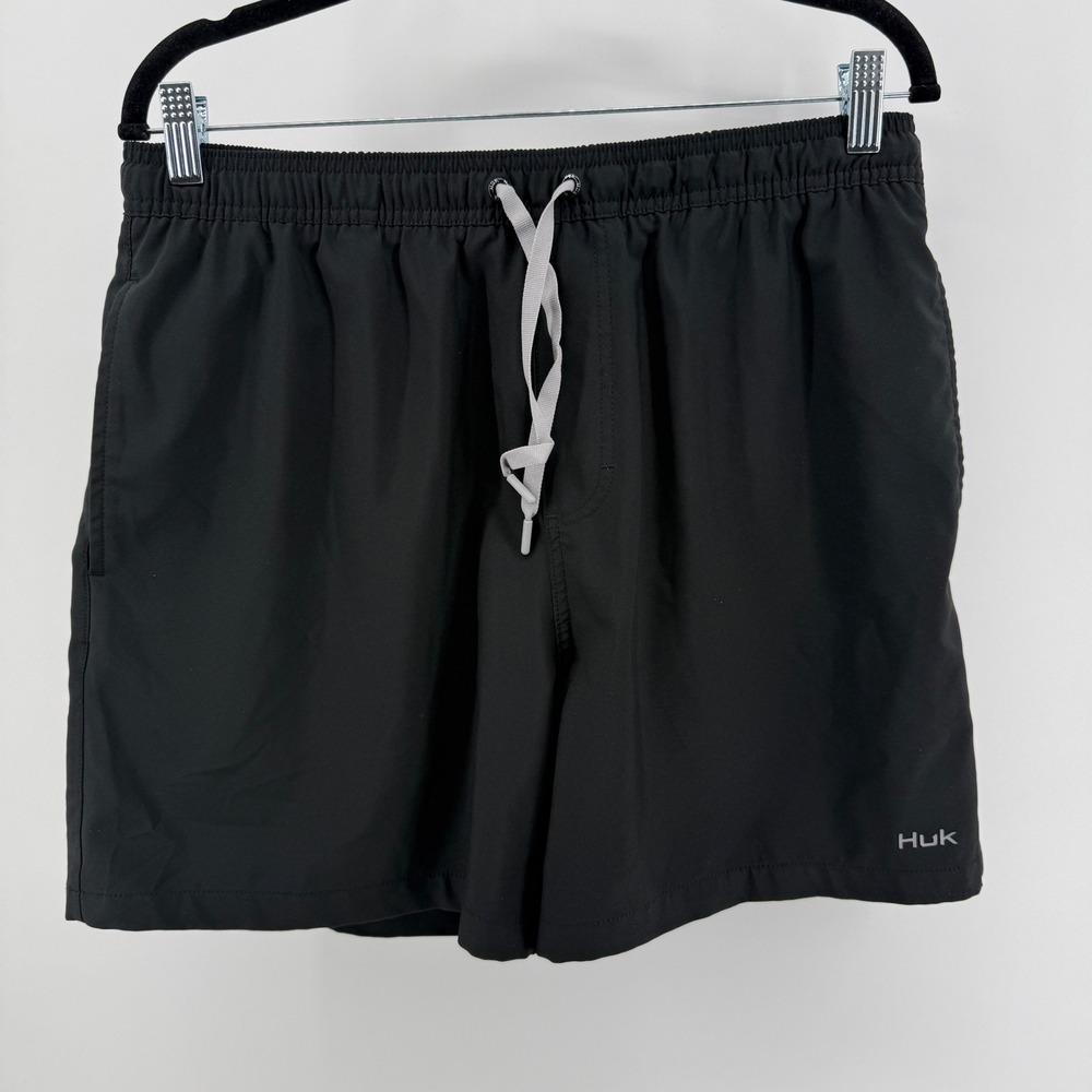 Huk Pursuit Mens Black Board Shorts Swim Trunks Size Large Mesh Lined 6 Inch